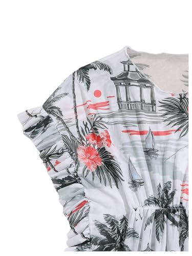 WDIRARA Girl's Tropical Print Short Sleeve Swimsuit Cover Up Dress Beach Swimwear Coverups4