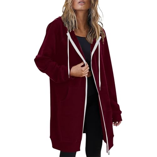 CRTNCEM Womens Zip up Oversized Hoodies Drawstring Long Sleeve Warm Full Zipper Long Fleece Sweatshirts Jacket with Pockets4