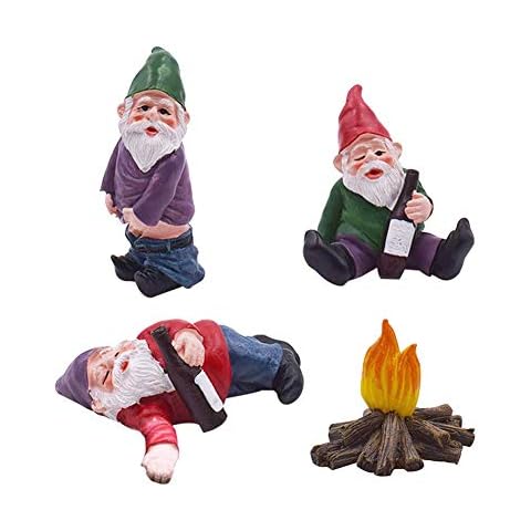 REOVE 4pcs Gnomes Statue Miniature Garden Decoration Ornament Fairy Garden Accessories Collectible Outdoor Micro Landscape Decoration Set Gnome-Drunk Gnome Kit for Gift House Yard Lawn Patio Cover