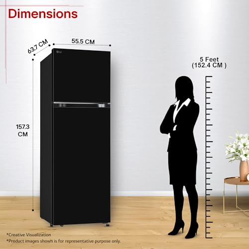 Image of LG 251 L, 2 Star, Smart Inverter, Smart Mode, Frost-Free Double Door Refrigerator (GLT2526WWOB, Onyx Black, Multi Air Flow, Express Freeze, Deodorizer, Bigger Size & Better Cooling, 2026 Model)