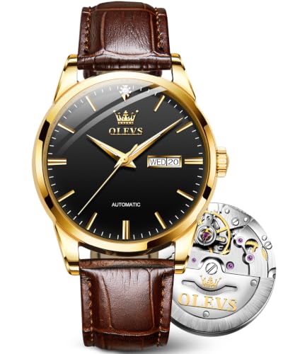 Image of OLEVS Mens Leather Watch Dress Casual Quartz Brown Wrist Watch Date