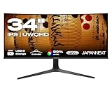 JAPANNEXT Monitor Curvo 34" IPS UWQHD (3440x1440) | HDR & KVM | Ricarica tramite USB-C (65W) Altezza regolabile Altoparlanti integrati | G-Sync/FreeSync | Garanzia 2 anni | JN-IPSC34UWQHDR-C65W-H
