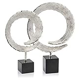 Modern Day Accents LG Cola Large Marble Base, Circle, Sculpture, Silver, Black, Accents, Décor, Centerpiece, Desk, Home, Office, Tail, Abstract, Aluminum, Modern, 12' x 3.75' x 16.5'