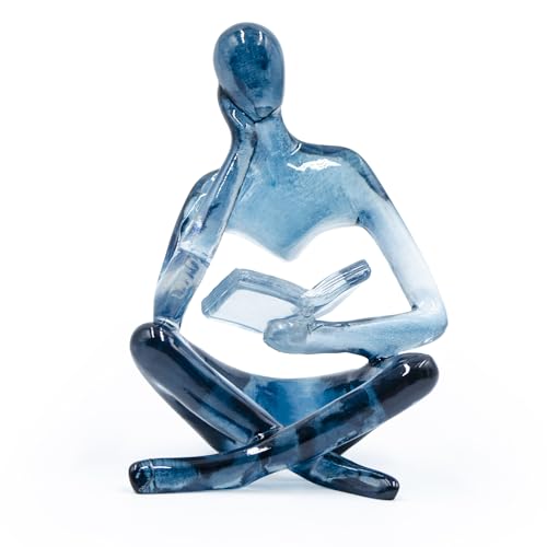 Estatua de Mujer Lectora de Resina Azul Translúcida