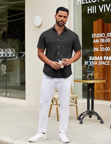 Image of COOFANDY Mens Short Sleeve Casual Button Down Shirts Summer Untucked Dress Shirts with Pocket