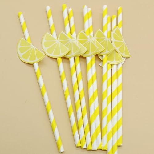 Pitillos de papel rayados limón 60 piezas miniatura 3