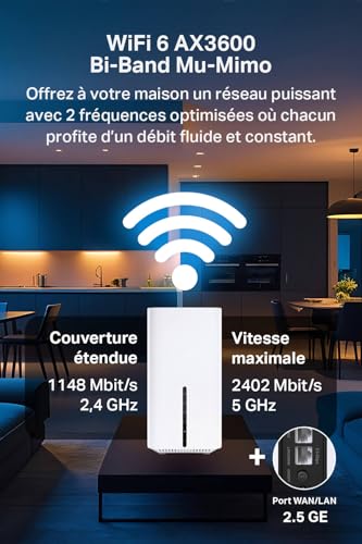 TP-Link Archer NX600 Routeur Wi-Fi 5G LTE, carte SIM 5G, AX3600 double bande Wi-Fi 6, 1 port 2,5 G + 2 ports 1G, gestion Web et application, plug and play