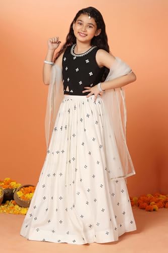 Image of Fashion Dream Girls Silk Blend Readymade Embroidered 3 Piece Lehenga Choli Set|Lehenga Choli,Ethnic Wear|Lehenga for Kids|Lehenga Set