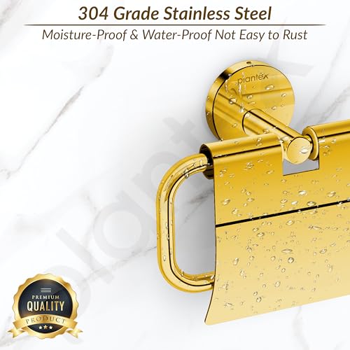 Image of Plantex 304 Grade Stainless Steel Toilet Paper Roll Holder for Bathroom /Toilet Paper Holder /Tissue Paper Roll Holder for Bathroom Accessories - Oreo (Gold)