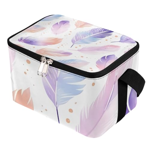 GzLeyigou Lunch Bags for Women Men 9 Cans,Abstract Colorful Feather Hot & Cold Food Delivery Bag Insulated Grocery Bag Insulated Lunch Box Feathers Cooler Bag for Office Work Picnic Beach