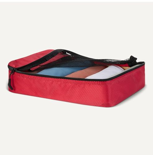 Image of Amazon Essentials 4-Piece Packing Cubes Travel Accessories Set, Luggage Organizer, Double Zipper, Mesh Top, Space-Saving Suitcase Organizer, Small /Medium /Large /Slim, Red (Previously Amazon Basics)