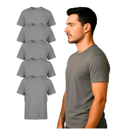 Kit 5 Camisetas Masculinas Básicas 100% Algodão 30.1 Premium Gola Redonda - Cinza/GG
