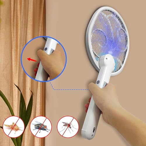 WOCVRYY Elektrische Fliegenklatsche 4000V 1800mAh 3 in 1 Automatische Fliegenklatsche Type C wiederaufladbare LED mit Sicherheitsnetz,geeignet für den Innen und Außenbereich