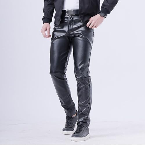 Men's Skinny Faux Leather Pants Slim Fit Stretch Casual Motorcycle Biker Pants Night Club Metallic Punk Pants2