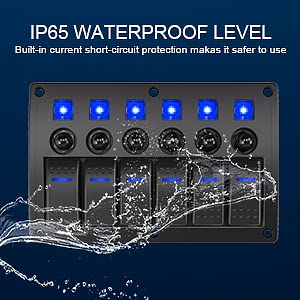 Miniatura 5 de Panel de interruptor basculante de barco marino de 6 bandas, protector de sobrecarga impermeable, interruptor basculante precableado de 12-24 V,