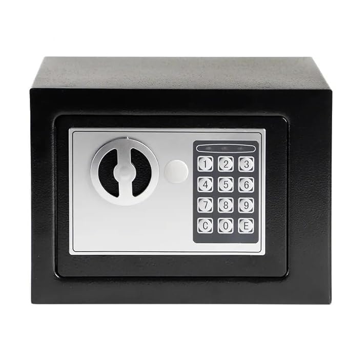 DMDENT Digital Safe Locker for Home, Office, Hotel – Electronic Digital Safe Box Reset Code Lock – Jewellery, Money Valuables Goods Safe (Black, 1PCs)