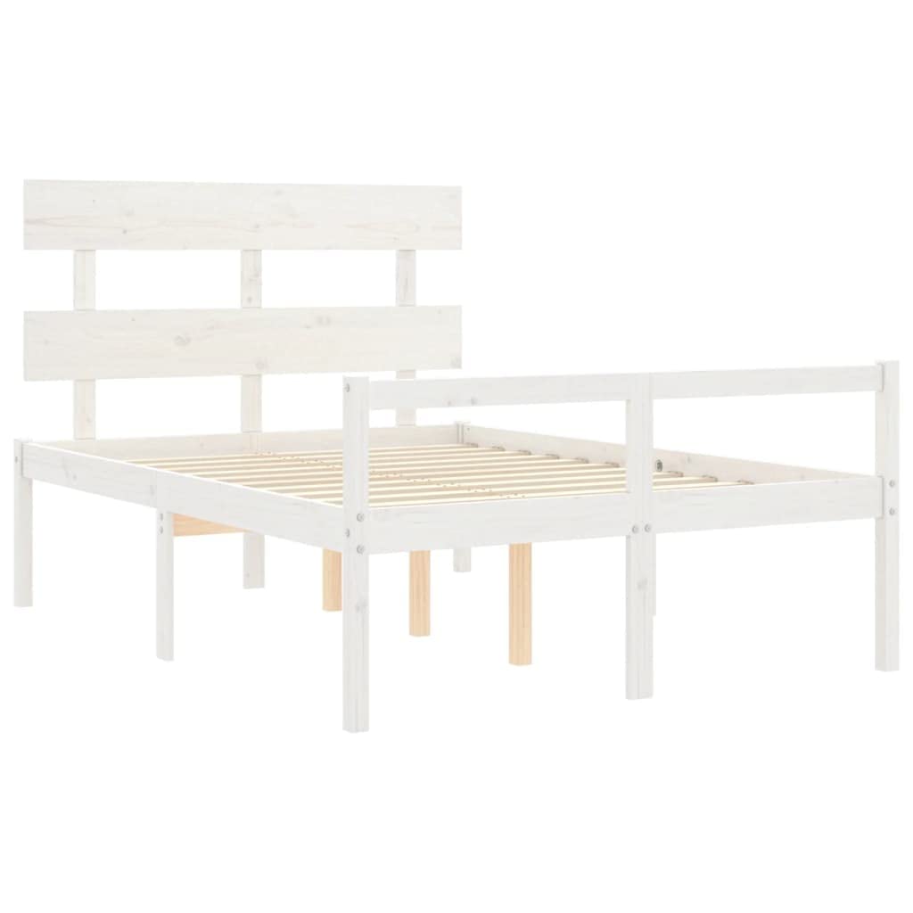 Seniorenbett aus massivem Kiefernholz 120x200 cm Weiß mit Kopfteil und Lattenrost, seniorengerechtes Holzbett mit Stauraum, komfortabler Schlafplatz für Schlafzimmer und Gästezimmer