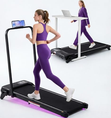 Foldable Walking Pad Treadmill with Adjustable Incline and Handle Bar, 3.5HP Portable Folding Treadmills for Home Small, 4 in 1 Under The Desk Electric Treadmill with Handles, 0.6-7.6MPH, 350LBS