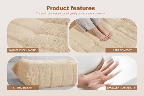 Image of Bean Bag Pouf Ottoman, Foot Stool, Foot Rest with Memory Foam Filled, Rectangle Ottoman for Living Room, Bedroom, Office, Khaki Teddy