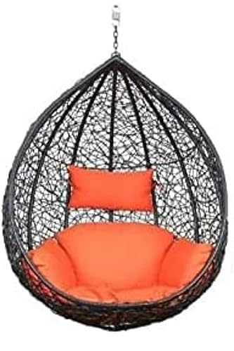 Image of Single Seater Swing Chair with Stand and Cushion Hammock Swing for Adult Outdoor Indoor Garden Living Room Balcony Hanging Chair (Black Orange)