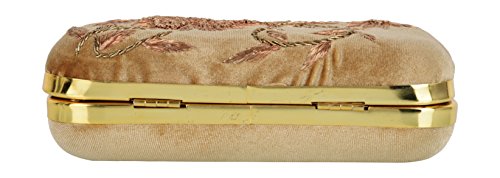 Image of TOOBA Handicraft Women's Embroidered Clutch Purse | Designer Handbag with Golden Floral & Pearl Work | Wedding, Cocktail, Party & Bridal Gift Bag for Women & Girls