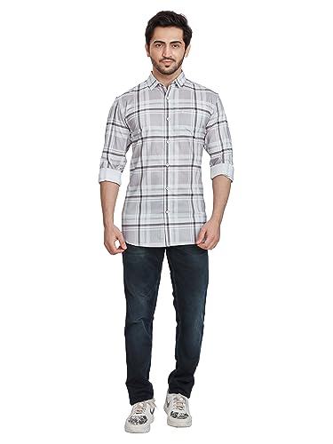 Image of BE ACTIVE Men's Solid Slim Fit Cotton Casual Shirt | Men Stylish Shirt | Spread Collar & Full Sleeves | Checkered Pattern | Regular Fit