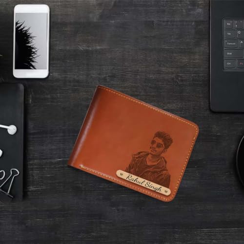 LASER GURU Customised Engraved Wallet With Your Image And Name,Gift Hamper Set For Men Leatherite Purse, brown 6 41Y94C7X8kL