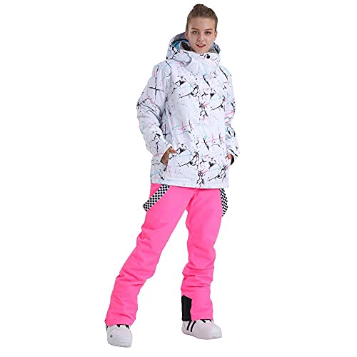 Gsou Snow Womens Ski Jacket And Pants Snowboarding Snowsuit Coat Warm Winter Hooded Waterproof Windproof,Blue White,Xs #TOP6