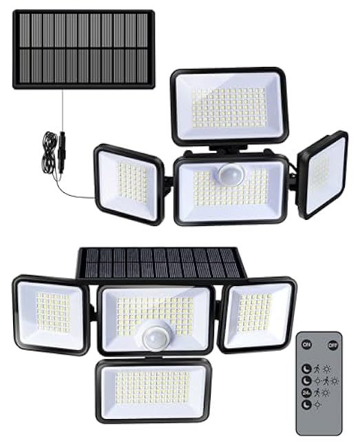 Motion Sensor Solar Flood Lights with Separate Solar Panel,2800 LM 247 LEDs Security Lights with Remote,6500K Dusk to Dawn Flood Lights Outdoor,IP67 Waterproof Solar Outdoor Lights for Yard(2 Pack)