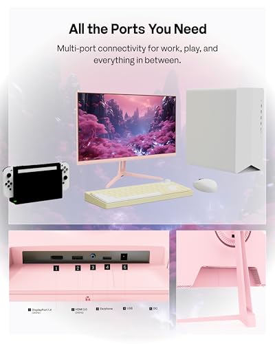 Image of Pixio Two PX249 Wave Pink 24 inch 240Hz Refresh Rate FHD 1080p Resolution IPS Panel 4ms GTG Response Time Gaming Monitor and PS1D Wave Pink Dual Monitor Arm