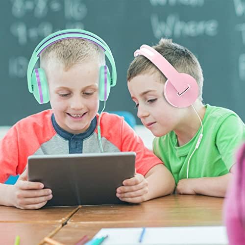 Kids Headphones, Lightweight Childrens Headphones for School, Foldable Wired Headphones with Microphone, Volume Control, Stereo Bass for mobile phone, tablet, PC, laptop- White and pink