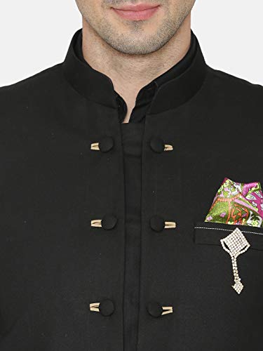 WINTAGE Men's Polyester Cotton Casual and Festive Indian Jodhpuri Grandad Bandhgala Blazer : Black4