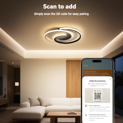 Ceiling Light with Remote Control, Living Room Lamp with Matter Compatible with HomeKit, Alexa, Google and IFTTT, 32W Modern LED Ceiling Lights for Bedroom Living Room - Image 6