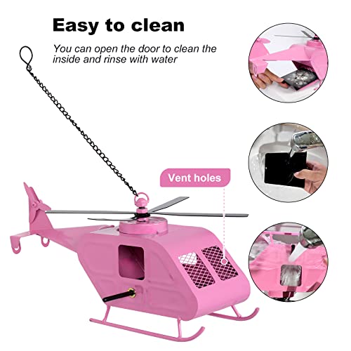Bird Houses For Outside,Pink Birdhouses,Metal Helicopter Birdhouses, Bluebird House With Hole, Hanging Birdhouse Clearance Garden Country Cottages(Pink) #TOP2