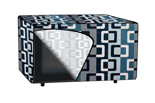 Image of The Furnishing Tree microwave oven cover Suitable for Samsung 28 Liters Convection MC28H5025VK, Dustproof, Stain-Resistant, Cover Size WxDxH in CM- (53.34x48.26x33.02), Lattice Pattern Blue