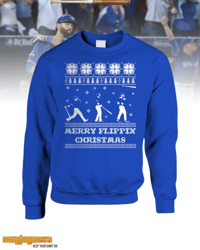 Bat Flip Ugly Christmas Sweater Merry Flippin Christmas Blue Hoodie T-Shirt Toronto Jays Baseball2