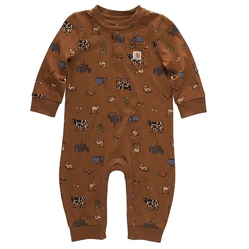 Image of Carhartt Kid's CM8749 Long-Sleeve Printed Coverall - Boys - 18 Months - Carhartt Brown
