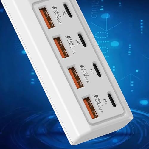 Image of 8-Port USB Charging Hub, 25W Fast Charger with 4 PD USB-C and 4 USB-A Ports, White, for Phones and Tablets