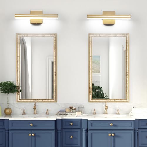 Image of SineRise LED Modern Bathroom Vanity Light Fixtures (16-Inch, 3000K /4000K /6000K, Dimmable), Gold Modern Acrylic Bathroom Wall Lighting Fixtures Over Mirror
