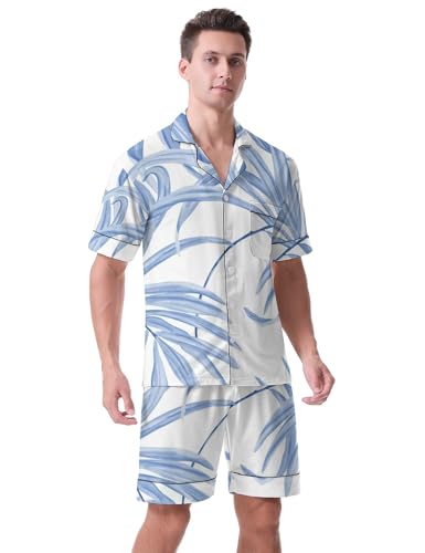 Men's Short Sleeve Pajama Set Colorful Sleepwear Button-Down Pjs Sets Two-Pieces Loungewear with Pockets4