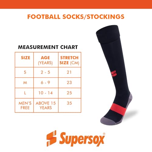 Image of Supersox Unisex Kid's Football Socks - Knee Length Socks with Cushioned Sole, Odour Free & Superior Grip Uniform Stockings for Football /Soccer, Pack of 2