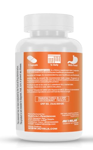 Image of NutriJa Vitamin D3 + K2 as MK7 Supplement 120 capsules - Stronger Immunity, Supports Bones, Joints & Heart Health