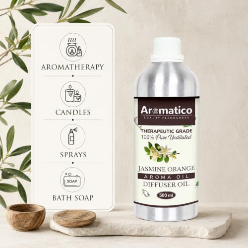 Image of AROMATICO Jasmine Orange Diffuser Oil with Strong, Long-Lasting Aroma | Premium Aroma Oil for Homes, Offices & Showrooms Aromatherapy, Diffusers, Air Purifiers, Vaporizers - 500 ml