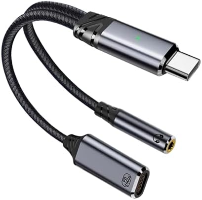 Duttek USB C to 3.5mm Audio Jack Adapter and Charger Cable, 2 in 1 USB C to Headphone Jack Adapter PD100W, USB C Splitter Dongle Cable for iPhone 16/15 Pro Max-Grey