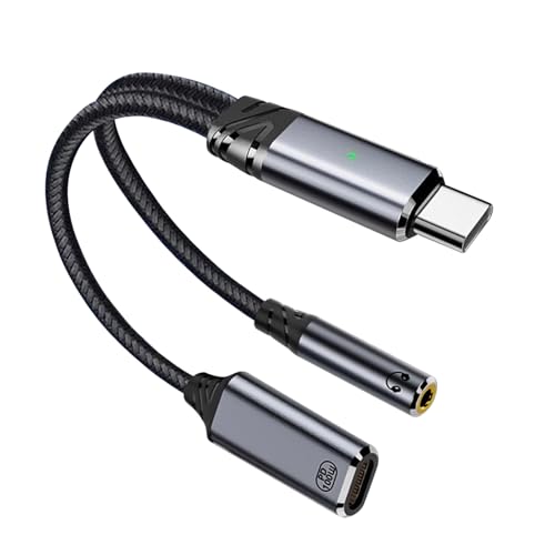 Duttek USB C to 3.5mm Audio Adapter and Charger, 2 in 1 USB C to Headphone Jack Adapter and Type C Charging Cable PD100W, Type C Splitter Dongle Cable for iPhone 16/15 Pro Max-Grey