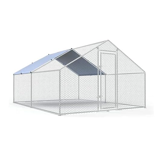 Large Metal Chicken Coop Walk-in Poultry Cage Chicken Run Pen Dog Kennel Duck House with Waterproof and Anti-Ultraviolet Cover for Outdoor Farm Use(9.8' L x 13.1' W x 6.4' H)