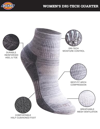 Dickies Women's Dri-Tech Moisture Wicking Quarter Socks Multipack