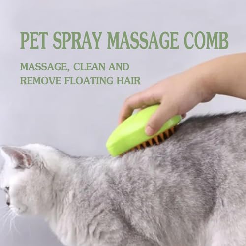 Image of Steamy Cat Brush, 3 In 1 Cat Steamer Grooming Brush Pet Hair Removal Comb, Self Cleaning Cat Steam Brush for Massage, Pet Shedding Brush for Removing Tangled and Loose Hair for Cat Dog (Green)