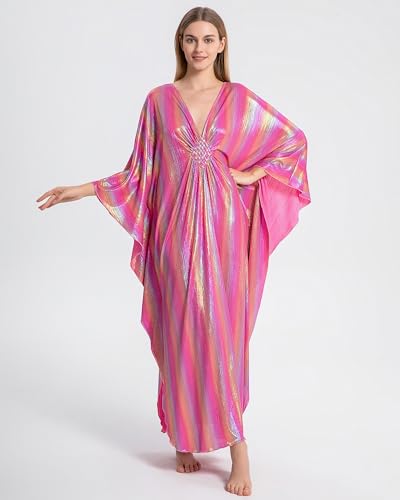 Bsubseach Kaftan Dresses for Women Sparkly Glitter Batwing Sleeve Kaftan Cover Up Beach Maxi Dress Loungewear2
