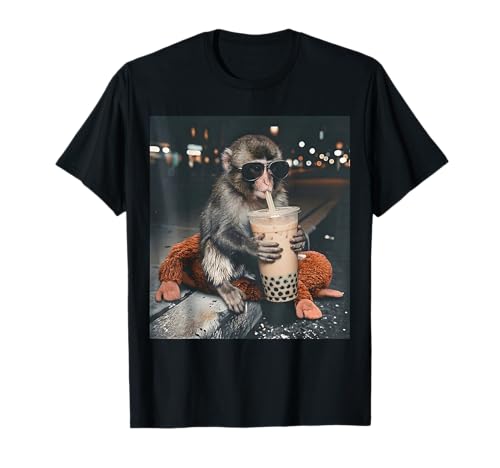 Punch Monkey Drinking Boba Tea Sunglasses Summer Men Women T-Shirt